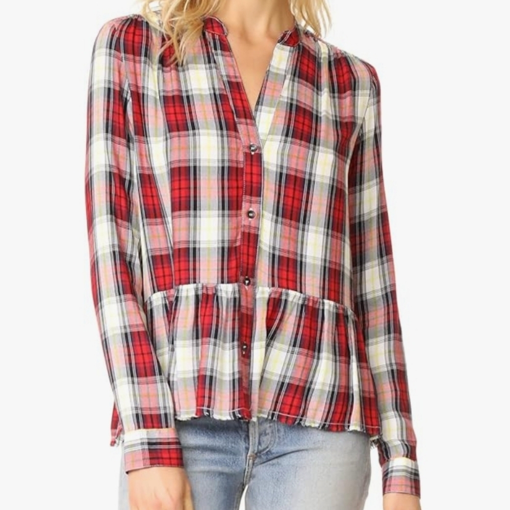 SPLENDID Edgeware Button Up in Cherry Plaid